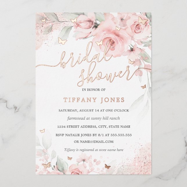 Pink Blush Floral Rose Gold Bridal Shower  (Front)