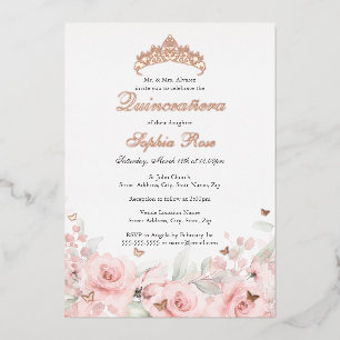 Pink Blush Floral Rose Gold Butterfly Quinceanera