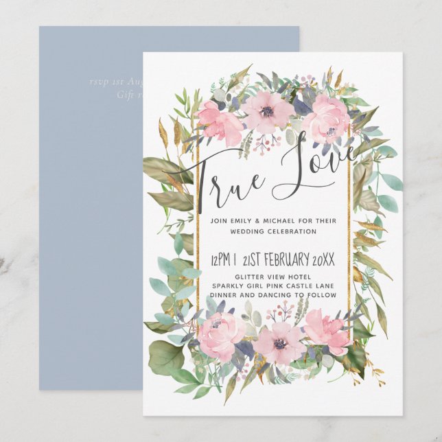 Pink Blush Floral Sage Greenery Wedding (Front/Back)
