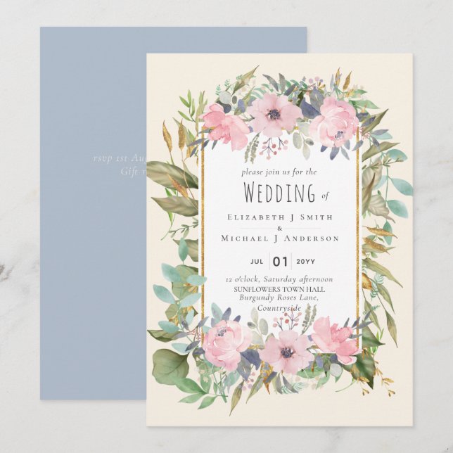 Pink Blush Floral Sage Greenery Wedding (Front/Back)