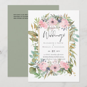 Pink Blush Floral Sage Greenery Wedding Invitation
