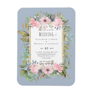 Pink Blush Floral Sage Greenery Wedding Magnet