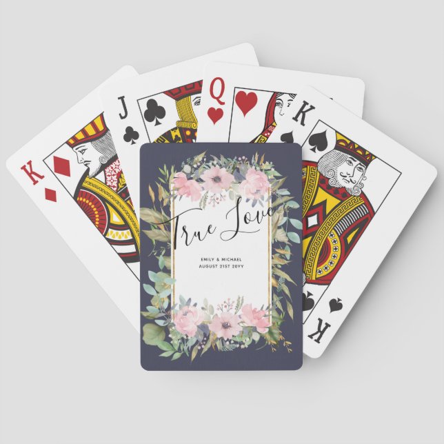 Pink Blush Floral Sage Greenery Wedding Playing Cards (Back)