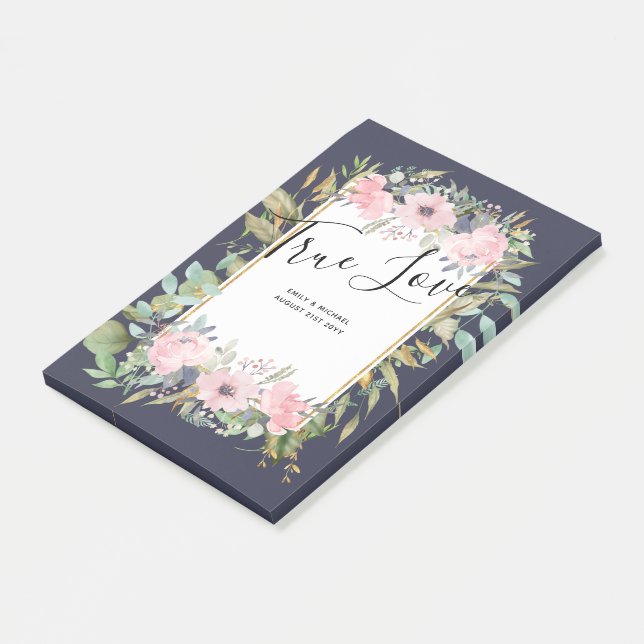 Pink Blush Floral Sage Greenery Wedding Post-it Notes (Angled)