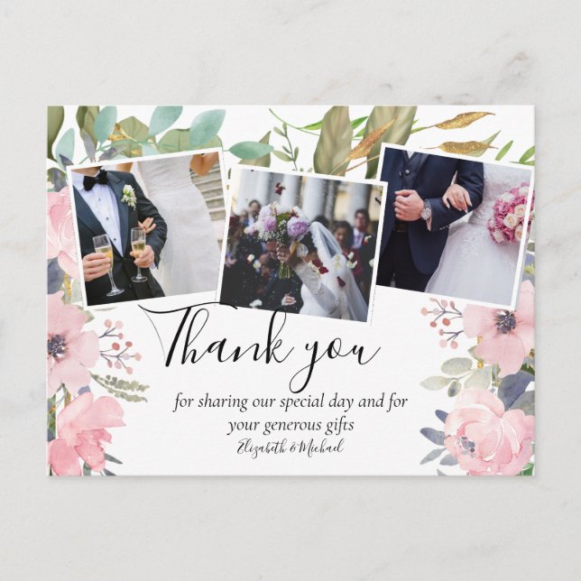 Pink Blush Floral Sage Greenery Wedding Postcard (Front)