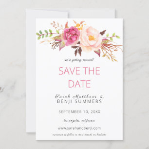 Pink Blush Floral Save the Date or Change Large Invitation