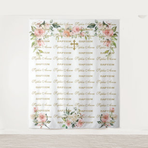 Pink Blush Floral Step & Repeat Baptism Photo Prop Tapestry