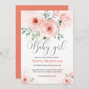 Pink Blush Floral Sweet Baby Shower Girl Invitation