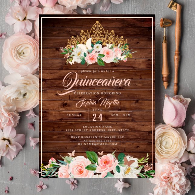 Pink Blush Floral Tiara Rustic Quinceanera (Creator Uploaded)