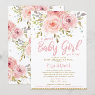 Pink Blush Floral Virtual Baby Shower by Mail Girl Invitation