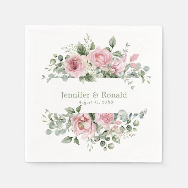  Pink Blush Floral Watercolor Wedding Napkin (Front)