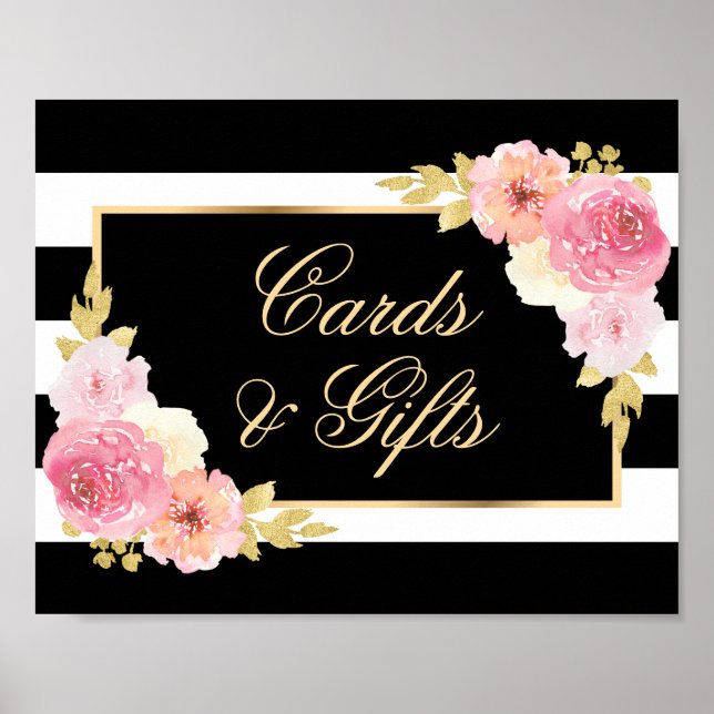 Pink Blush Floral Wedding Cards and Gifts Sign (Front)