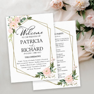 Pink Blush Floral Wedding Ceremony Program Card