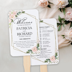 Pink Blush Floral Wedding Ceremony Program Hand Fan