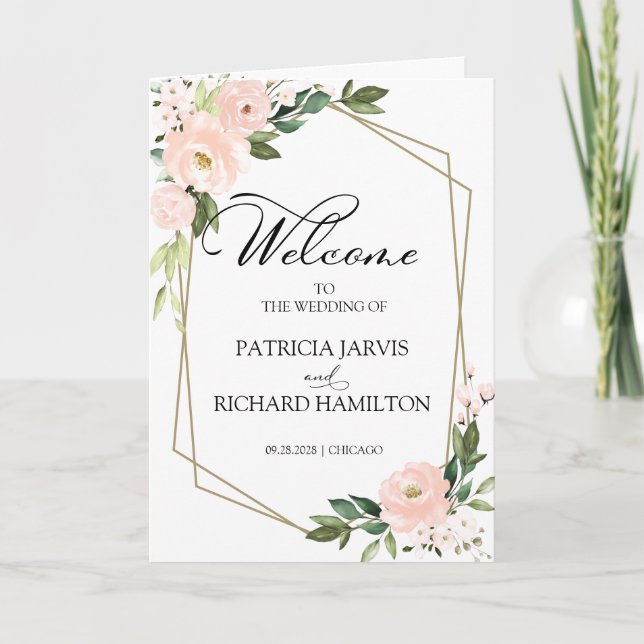 Pink Blush Floral Wedding Ceremony Program Programme (Front)
