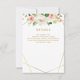 pink blush floral wedding details card