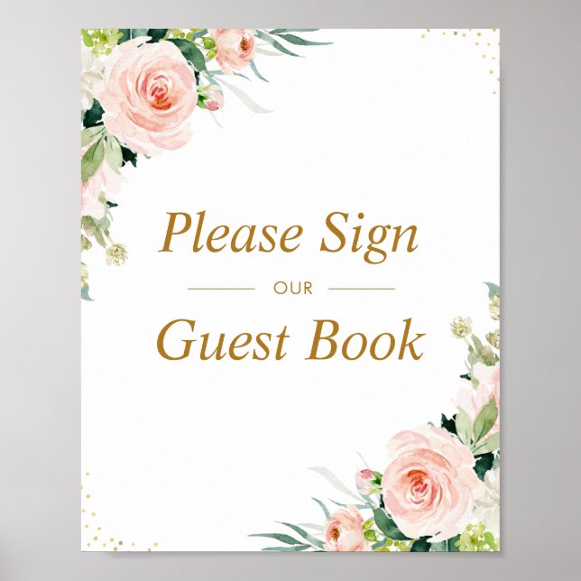 Pink blush floral wedding guestbook sign (Front)