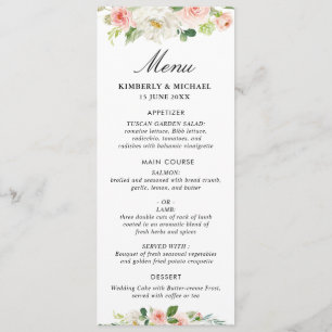 pink blush floral wedding menu