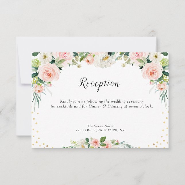 pink blush floral wedding reception card (Front)