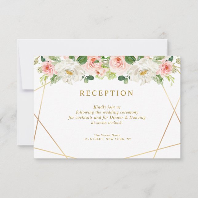 pink blush floral wedding reception card (Front)