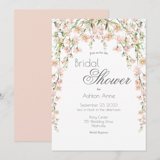 Pink Blush Floral Wildflowers Bridal Shower Invitation (Front/Back)