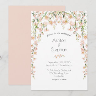 Pink Blush Floral Wildflowers Elegant Wedding Invitation
