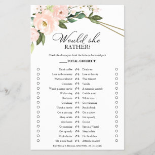 Pink Blush Floral Would She Rather Game Flyer