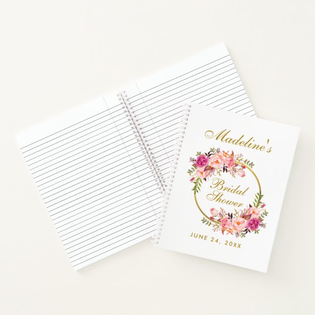 Pink Blush Floral Wreath Bridal Shower Gift List Notebook (Inside)