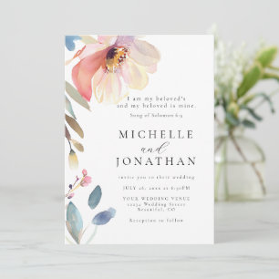 Pink Blush Flower Modern Christian Bible Wedding Invitation