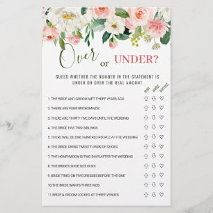 Pink Blush Flower Over Or Under Bridal Shower Game
