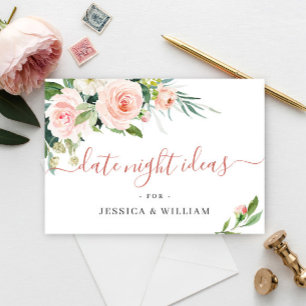 Pink Blush Flowers Bridal Shower Date Night Idea Advice Card
