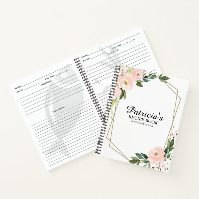 Pink Blush Flowers Bridal Shower Recipe Book (Inside)
