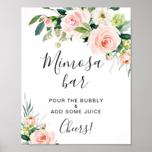 Pink Blush Flowers Floral Mimosa Bar Wedding Sign
