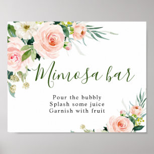 Pink Blush Flowers Floral Mimosa Bar Wedding Sign
