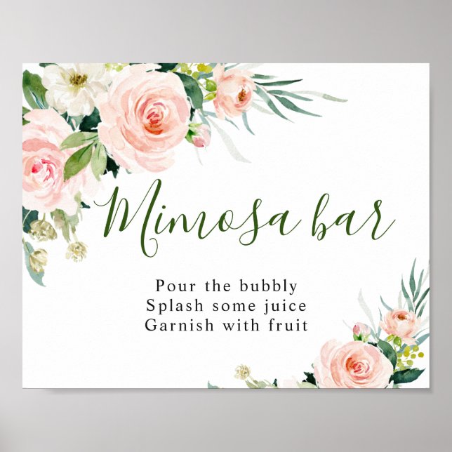 Pink Blush Flowers Floral Mimosa Bar Wedding Sign (Front)