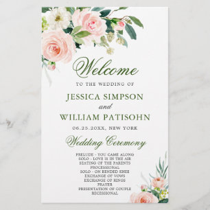 Pink Blush Flowers Floral Wedding Ceremony Program