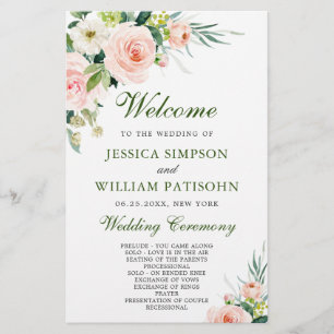 Pink Blush Flowers Floral Wedding Ceremony Program