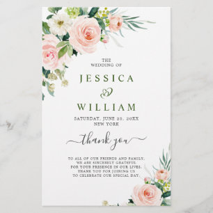 Pink Blush Flowers Floral Wedding Ceremony Program