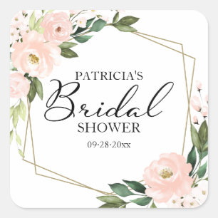 Pink Blush Flowers Geometric Bridal Shower Square Sticker