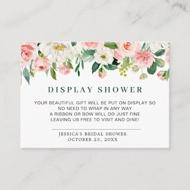 Pink Blush Flowers Gift Bridal DISPLAY SHOWER Enclosure Card (Front)