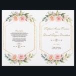Pink Blush Flowers Gold Frame Wedding Program Flyer<br><div class="desc">Elegant card design featuring watercolour blush cream flowers and green leaves,  floral divider,  on a white background. On the back blush cream flowers bouquet. Use Personalise tool to add your info,  change fonts,  font's colours. For matching items,  please,  visit my Blush Cream Flowers Collection.</div>