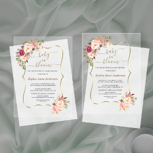 Pink Blush Flowers Gold Girl Baby Shower Acrylic Invitations