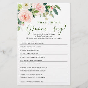 Pink Blush Flowers Greenery Bridal Shower Game