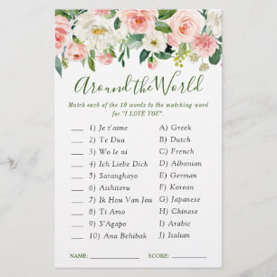 Pink Blush Flowers Greenery Bridal Shower Game
