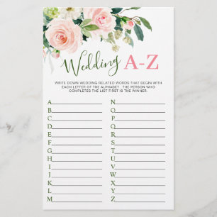 Pink Blush Flowers Greenery Bridal Shower Game