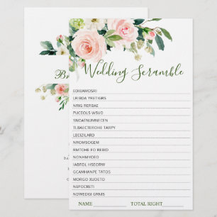 Pink Blush Flowers Greenery Bridal Shower Game