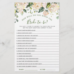 Pink Blush Flowers Greenery Bridal Shower Game