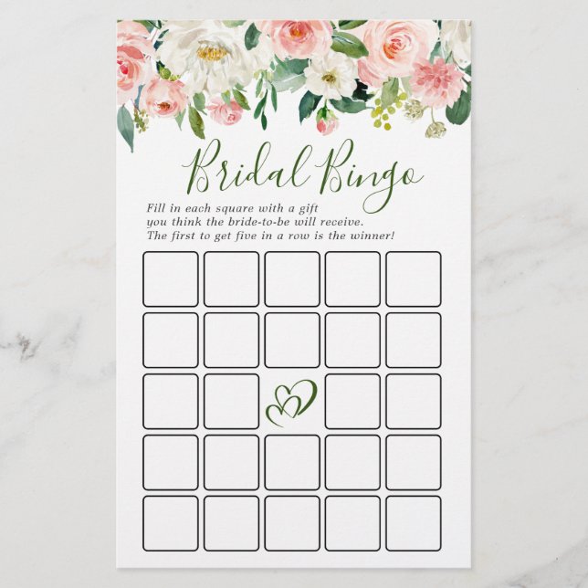 Pink Blush Flowers Greenery Bridal Shower Game (Front)