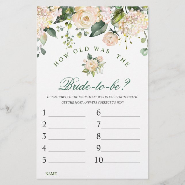 Pink Blush Flowers Greenery Bridal Shower Game (Front)
