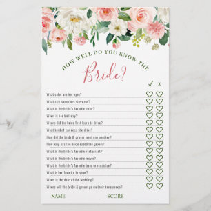 Pink Blush Flowers Greenery Bridal Shower Game